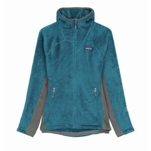 Patagonia Women's R3 Hi-Loft Hooded Jacket Full Zip Fleece Teal Gray Size Medium